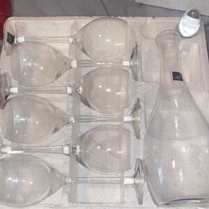 Elegant etched grape design Wine Glass Set with Decanter